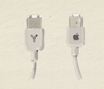 FireWire 400 connector: single cable carrying both data and power; no separate power supply required.