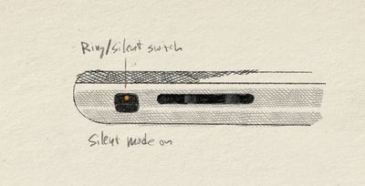 The silent switch: physical mute toggle on the lateral band; one of only three hardware controls on the specimen.